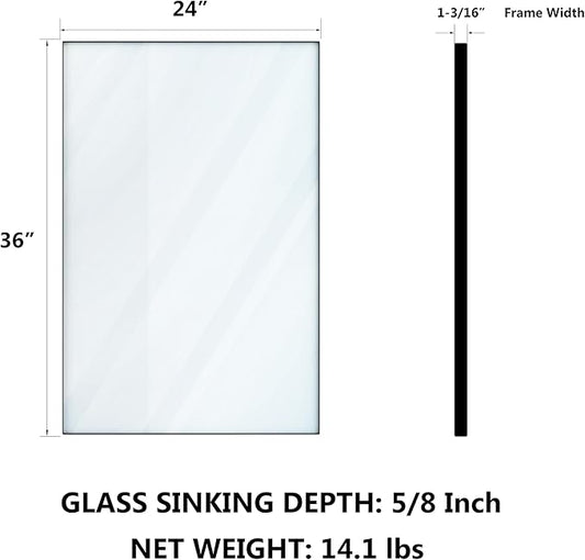 VocalStar Black Metal Framed Bathroom Mirror for Wall, 24 x 36 Inch Square Corner Rectangle Black Bathroom Vanity Mirror Modern Farmhouse, 1/4-inch Shatterproof Glass | Ultra-Flush Hanging