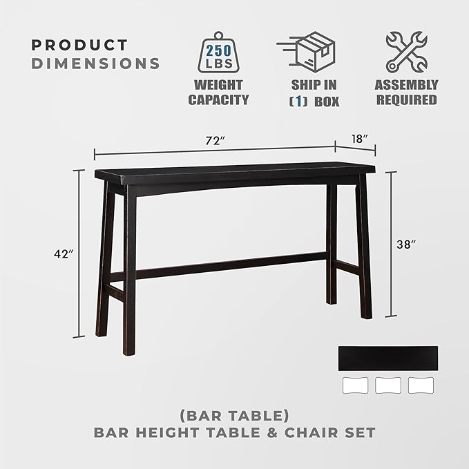 Lexicon Bar Table Set for 3, Small Kitchen Table Set Kitchen Island Table with 3 Saddle Bar Stools, 4 Piece Dining Table Set for Breakfast Nook, Living Room, Apartment, Pub Height, Black