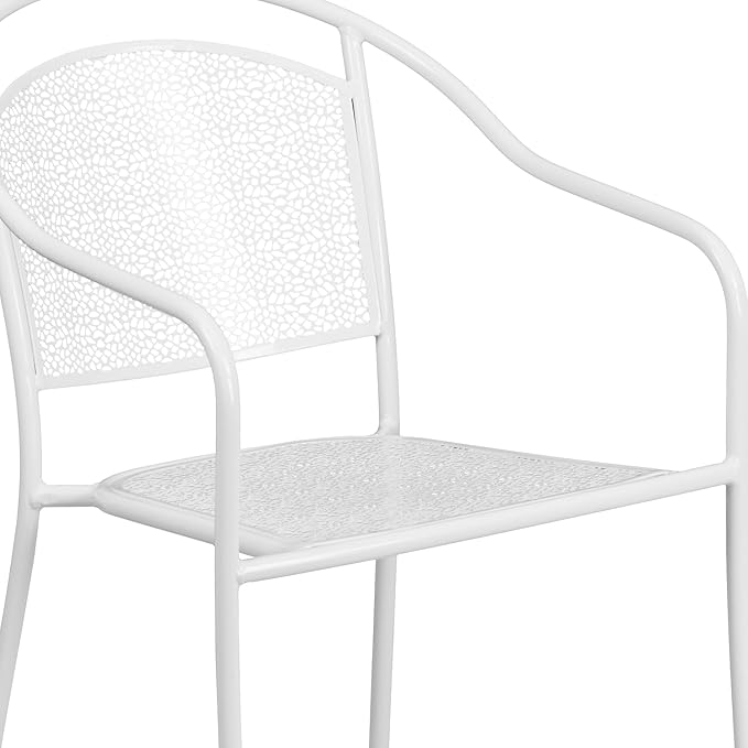 Flash Furniture Commercial Grade White Indoor-Outdoor Steel Patio Arm Chair with Round Back