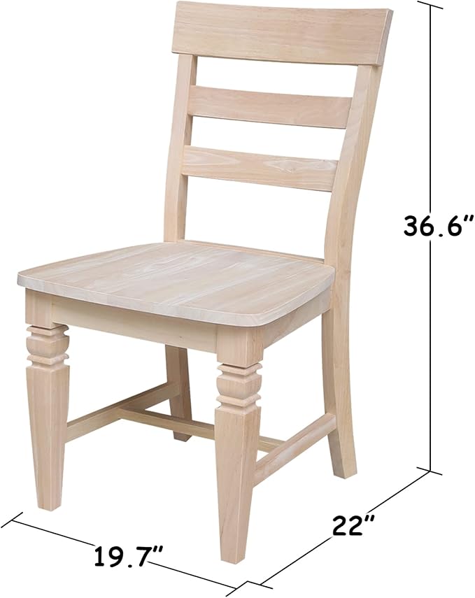 IC International Concepts Java Dining Chair Set of 2, Hardwood, Ready-to-Finish, 36.6"H with 18"H Seats, 19.7"W x 22"D, Ideal for Dining Room Furniture - Unfinished