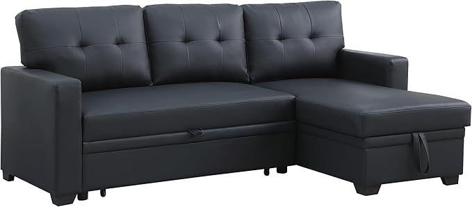 Ball & Cast L-Shape Reversible Sectional Sleeper Sofa Bed 4 in 1 Pull Out Couch with Storage Chaise & Removable Back Cushions,Convertible Sleeper Corner Couch Pull-Out Sofa Bed for Living Room,Office