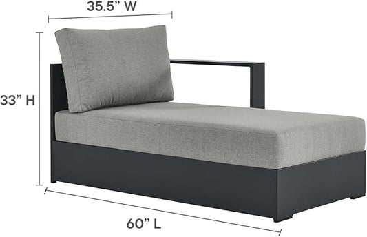 Modway Tahoe Powder-Coated Aluminum Outdoor Chaise Lounge Gray with Weather-Resistant Cushions, Modular Right-Facing Patio Lounger for Pool Furniture or Sectional Sofa Set