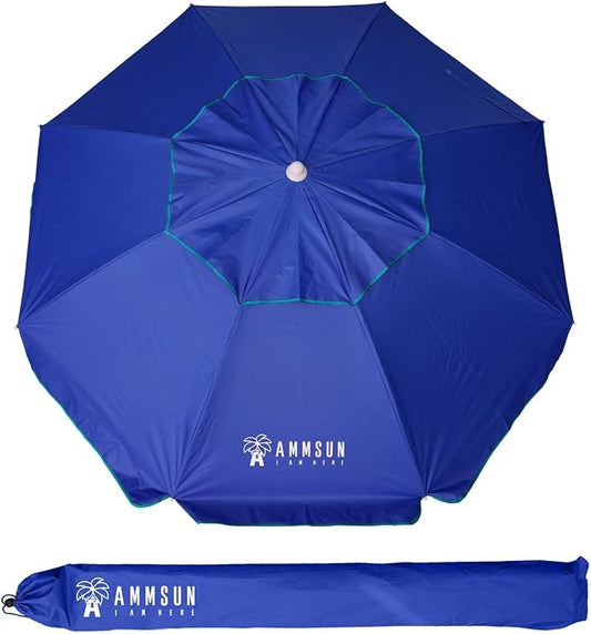 AMMSUN 6.5 ft Heavy Duty Beach Umbrella for Sand with tilt Air Vent Sun Shelter, UV 50+ Protection Outdoor Sunshade Umbrellas and Parasols with Carry Bag for Patio Garden Beach Pool Backyard Navy