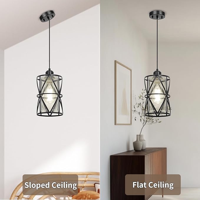 5.4"×7.9" Black Pendant Lights Kitchen Island, Pendant Light with Clear Glass Shade, Modern Kitchen Lights, Hanging Light Fixture for Kitchen Island, Foyer, Dining Room, Entryway