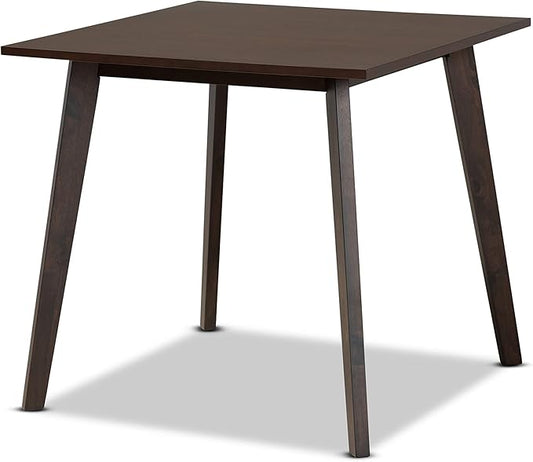 Baxton Studio Cavan Mid-Century Dining Table Dark Oak Brown Finished Square Wood Dining Table