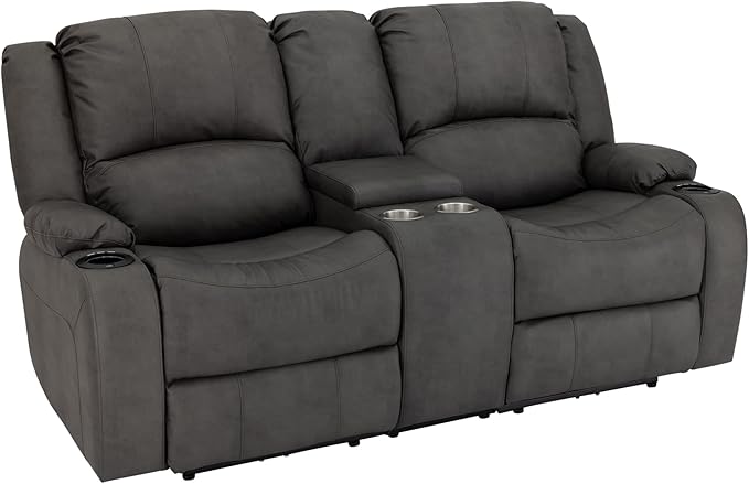 RecPro Charles 70" Powered Double RV Wall Hugger Recliner Sofa | Loveseat | RV Furniture with Upgraded 2023 Fabric (Gunmetal)