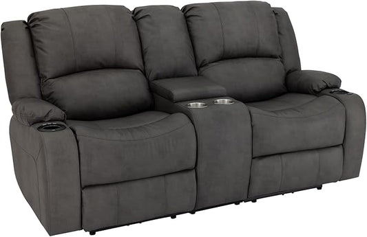 RecPro Charles 70" Powered Double RV Wall Hugger Recliner Sofa | Loveseat | RV Furniture with Upgraded 2023 Fabric (Gunmetal)