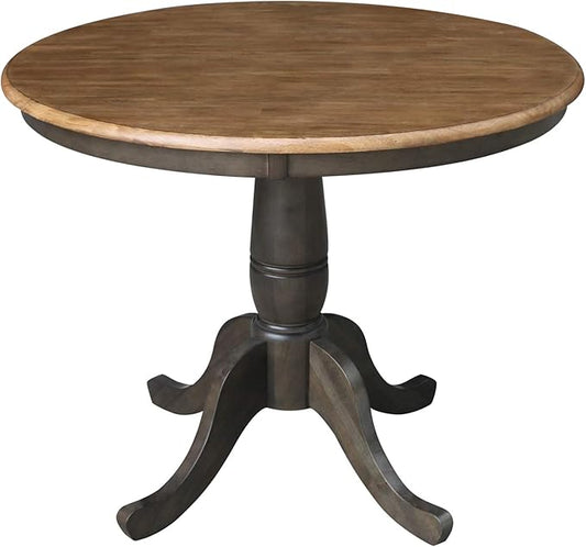 IC INTERNATIONAL CONCEPTS 30" Round Top Solid Wood Pedestal Table in Hickory/Washed Coal - Dining Height