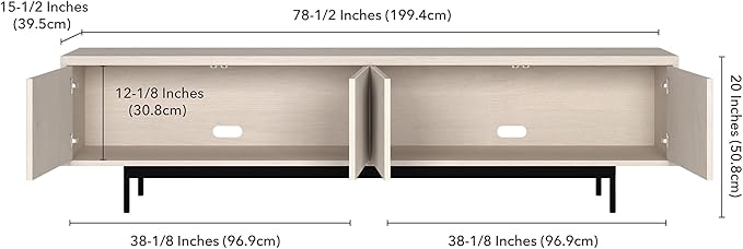 Henn&Hart Fluted TV Stand for TVs up to 85" with 2 Open-Concept Ribbed Storage Cabinets for Living Room, Family Room, or Office, Beech White