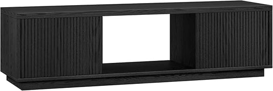 Henn&Hart Fluted TV Stand for TVs up to 65" with 2 Side Storage Cabinets and Open Center Storage for Living Room, Family Room, or Office, Natural Black