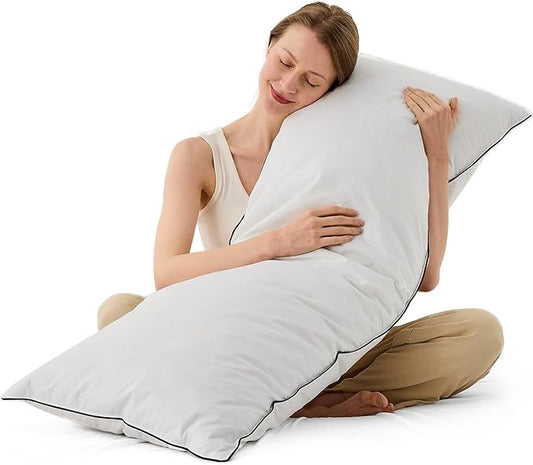 DWR Goose Feather Down Body Pillow – Full Body Support Pillow, Organic Cotton Cover, Medium Support for Side Sleepers, Back, Hip & Knee Comfort, 20x54, Pack of 1
