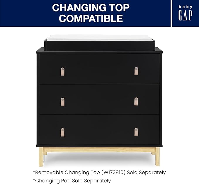 babyGap Legacy 3 Drawer Dresser with Leather Pulls and Interlocking Drawers by Delta Children, Ebony/Natural