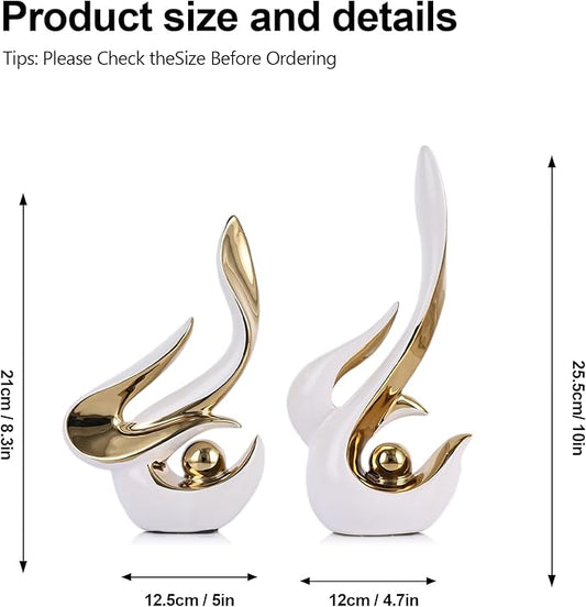 2PCS Abstract Ceramic Sculptures for Modern Decor, Sculptures Home Decor Accent, Abstract Art Figurines for Living Room Decorative Objects, Tabletop Centerpiece for Entryway,Shelf,TV Stand(White Gold)