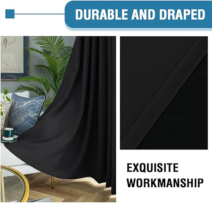 H.VERSAILTEX 100% Blackout Curtains for Bedroom Thermal Insulated Blackout Curtains 108 inch Length Heat and Full Light Blocking Curtains for Living Room with Black Liner 2 Panels Set, Jet Black