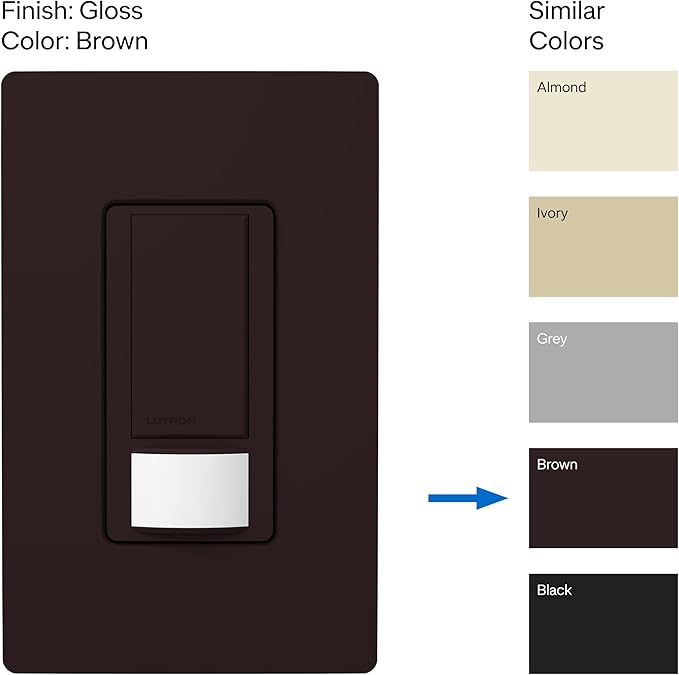 Lutron Maestro Motion Sensor Light Switch Indoor for Bathroom, Garage, Laundry Room, Any Bulbs, Occupancy Vacancy Sensor, Single-Pole, MS-OPS2-BR, Brown