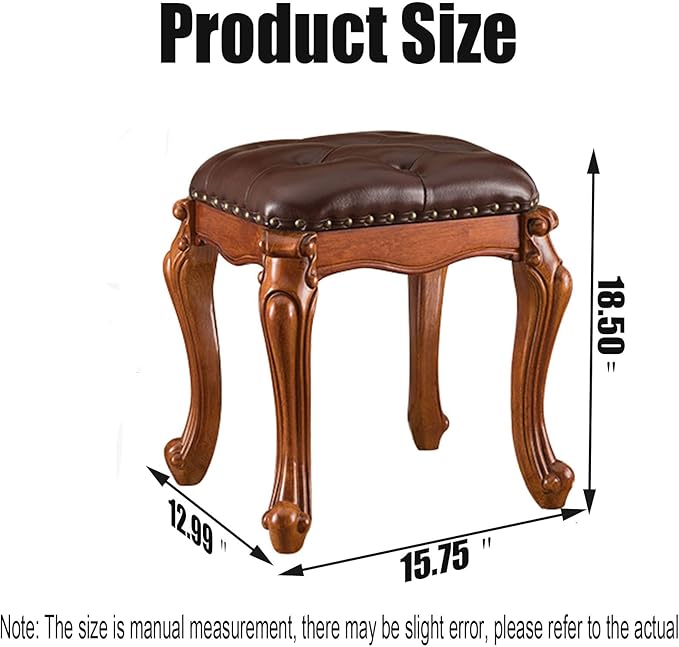 Foot Stools,Vintage Ottoman Cherry Leather Foot Rest,Wooden Footrest,Upholstered Footstool for Couch/Living Room/Sofa (18.5)