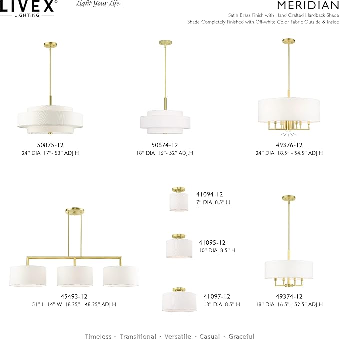 Livex Lighting 50875-12 Meridian 5 Light Chandelier, Satin Brass, 24 x 24 x 53