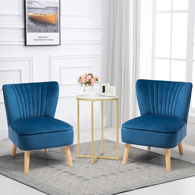 Giantex Set of 2 Velvet Accent Chair, Upholstered Modern Sofa Chair w/Wood Legs, Thickly Padded, Small Armless Wingback Club Chairs for Living Room Bedroom Furniture