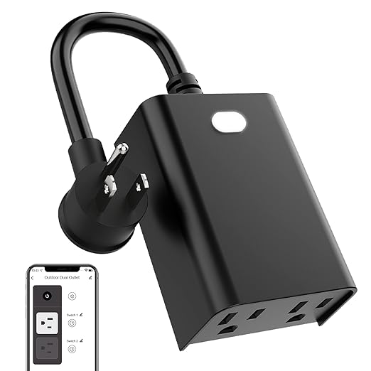 WiFi Outdoor Smart Plug, Smart Plugs That Work with Google Home for Voice Control, Wireless Remote APP Control Smart Outlet Timer with 2 Grounded, No Hub Required, ETL FCC Certified