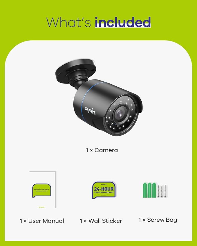 SANNCE 1080P Security Camera AHD/TVI/CVI/CVBS 4-in-1 CCTV Camera IP66 Weatherproof Analog CCTV Surveillance Bullet Camera Indoor Outdoor, 100ft Night Vision, No Power Supply and Cable, Only A Camera