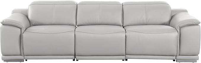 Blackjack Furniture Venice Top Grain Italian Leather Power Recline 6 Piece 5 Seater Sofa - 107" Theater Seating Modern Couch for Living Room Lounge with Adjustable Headrests & USB Port, Light Grey