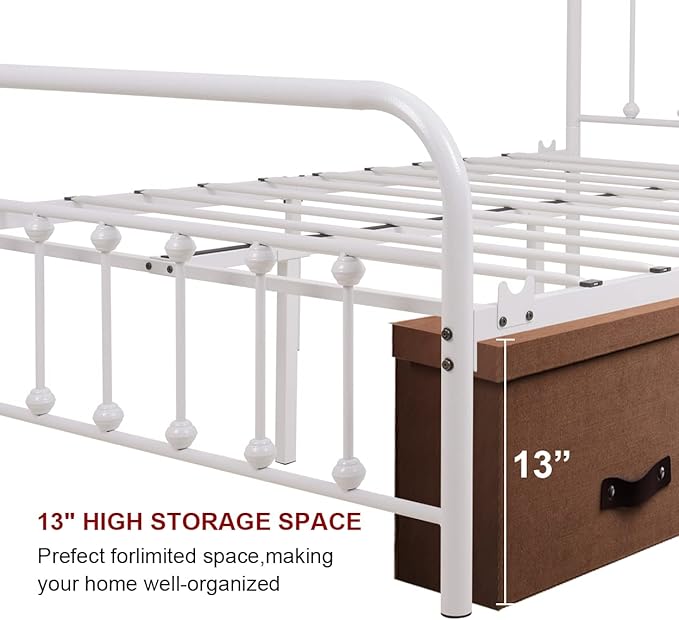NEEBIRGELIA White Metal Bed Frame Full Size with Headboard and Footboard Single Platform Mattress Base,Metal Tube and Iron-Art Bed (Full, White)
