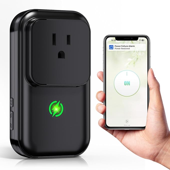 Power Failure Alarm WiFi, 110dB Frezzer Smart WiFi Power Outage Alarm with LED Indicator, Blackout App Alerts Smart Power Failure Detector for Refrigerator, GFCI Trips, Sump Pump（ WiFi Black-1PC