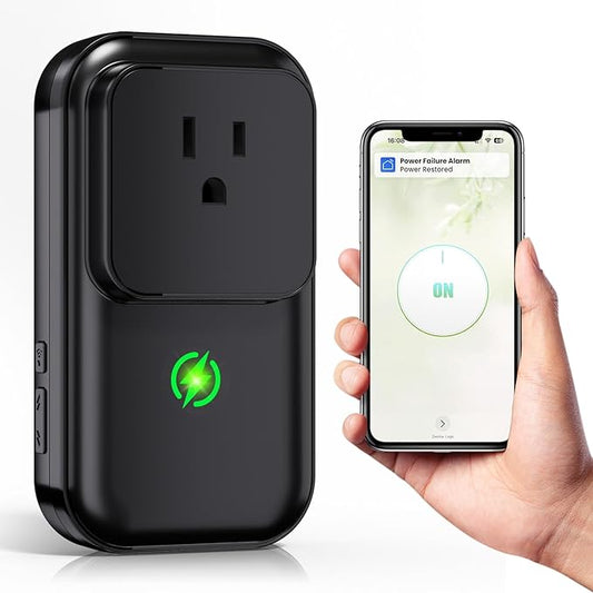 Power Failure Alarm WiFi, 110dB Frezzer Smart WiFi Power Outage Alarm with LED Indicator, Blackout App Alerts Smart Power Failure Detector for Refrigerator, GFCI Trips, Sump Pump（ WiFi Black-1PC