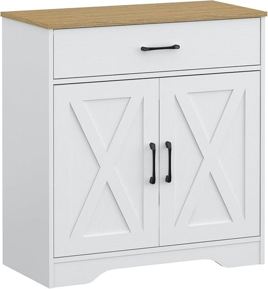 Panana Wooden Cabinet 1 Drawer and 2 Doors Storage Cupboard Coffee Bar Sideboard Farmhouse Entryway Organizer Console (White)