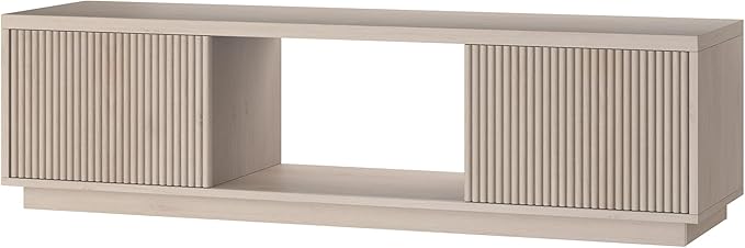 Henn&Hart Fluted TV Stand for TVs up to 65" with 2 Side Storage Cabinets and Open Center Storage for Living Room, Family Room, or Office, Beech White