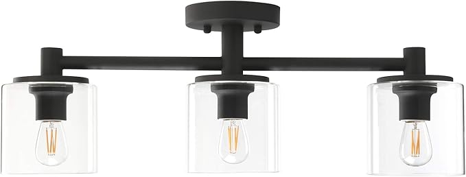 Pathson 3-Light Semi Flush Mount Ceiling Light, Industrial Pendant Lighting Fixture with Glass Shade, Ceiling Chandelier Lamp for Hallway Loft Kitchen Bar