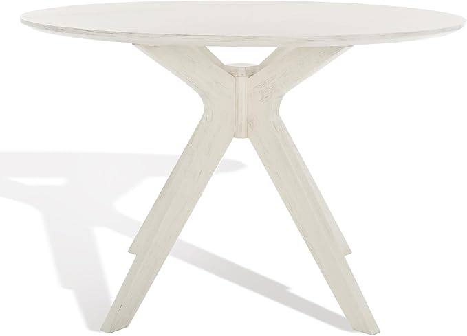 SAFAVIEH Couture Collection – Carolee White Washed 46-Inch Round Dining Table, Farmhouse Dining Table for Kitchen or Dining Room, Seats Up to 4 (SFV2134A)