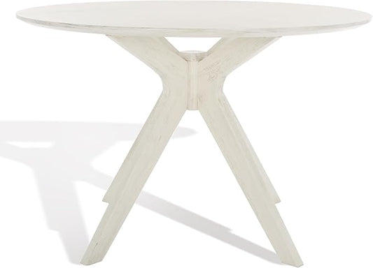 SAFAVIEH Couture Collection – Carolee White Washed 46-Inch Round Dining Table, Farmhouse Dining Table for Kitchen or Dining Room, Seats Up to 4 (SFV2134A)