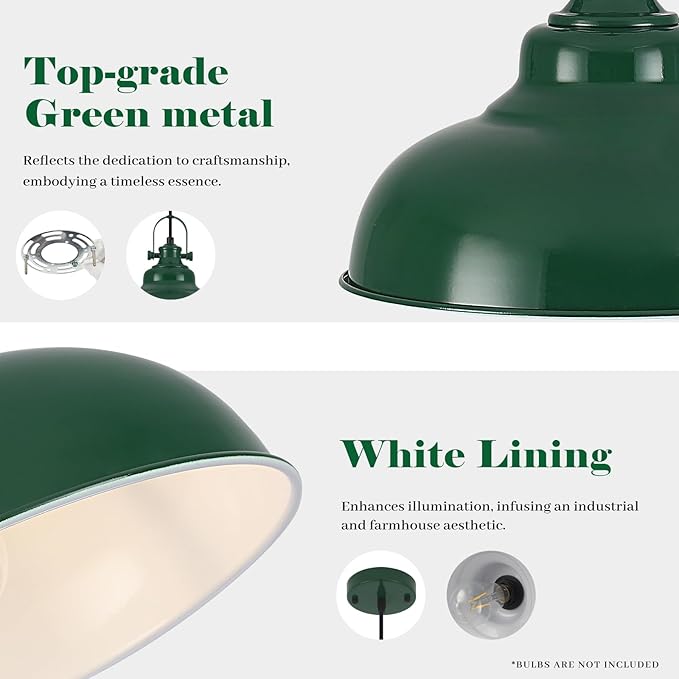 Green Dome Pendant Light, Green Pendant Light Kitchen Island 3 Pack, 11.41 Inch Farmhouse Pendant Lights, Hanging Light Fixture for Kitchen Island, Dining Room, Living Room