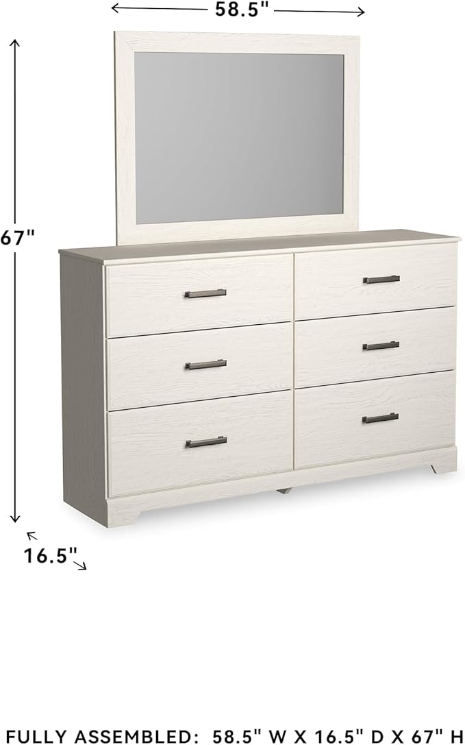 Signature Design by Ashley Stelsie Vintage Smooth-Gliding 6-Drawer Dresser and Mirror with Safety Stop, White