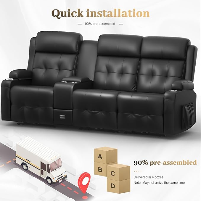 Recliner Sofa, Massage Reclining Sofa 3 Seater Sets Heavy Weight Capacity, RV Loveseat Couch Clearance with Console, USB, Type C Port, Storage, Cup Holders, Wall Hugger Chair for Living Room
