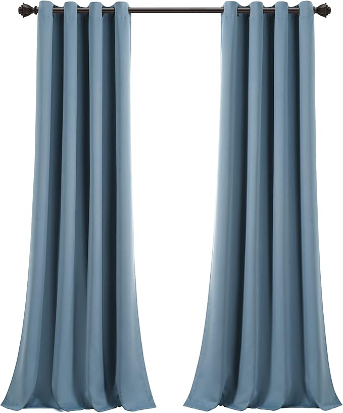 Lush Decor Insulated Grommet Blackout Window Curtain Panels, Pair, 52" W x 84" L, Dusty Blue - Classic Modern Design - Chic Window Decor - Long Curtains For Living Room, Bedroom, Or Dining Room