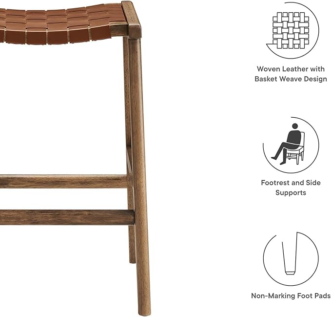 Modway Saoirse Faux Leather Wood Counter Stool - Set of 2 in Walnut Brown