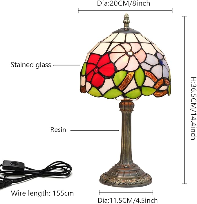 Tiffany Lamp Stained Glass lamp Small Bedside Table Lamps for Living Room Bedroom Dorm Kitchen Home Decor Festival Birthday Gift,Morning Glory