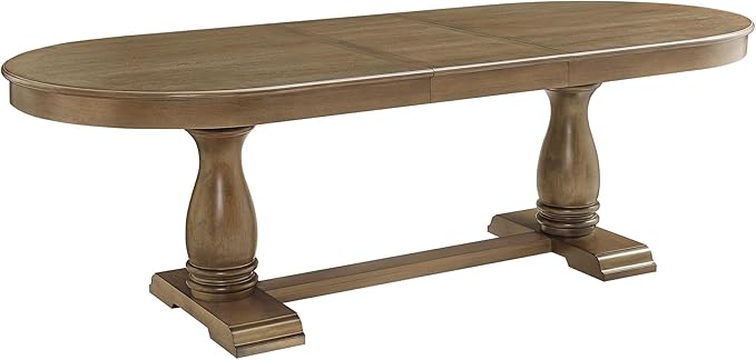 Mid-Century Modern Wooden Dining Table Extendable Oval Dining Table with 18" Leaf and Heavy Duty Column Legs, 76-inch Oversized Oval Wood Diningtable