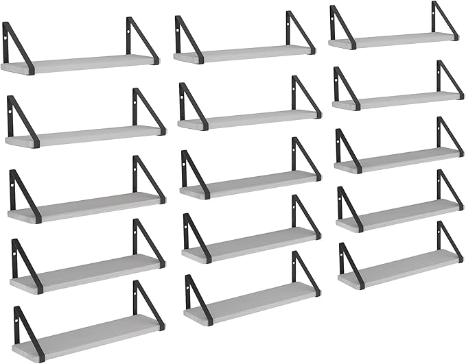 Wallniture Ponza 17'' x 4.5'' Floating Wall Shelf Bathroom, Small Wood Book Shelves for Wall Storage, Wall Mounted Shelf, Dining Room, Bedroom, Living Room, Office & Kitchen Organization, White, 15pcs