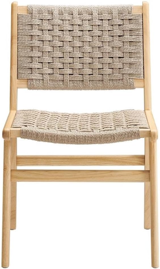 Modway Saoirse Woven Rope Wood Dining Side Chair in Natural Natural