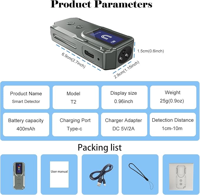 Next-Gen AI Hidden Camera Detectors, with HD Display, Smart Anti-Spy Device, Portable Wireless/RF Signal Scanner for Hotels, Travel, Home & Office (Metallic Gray)