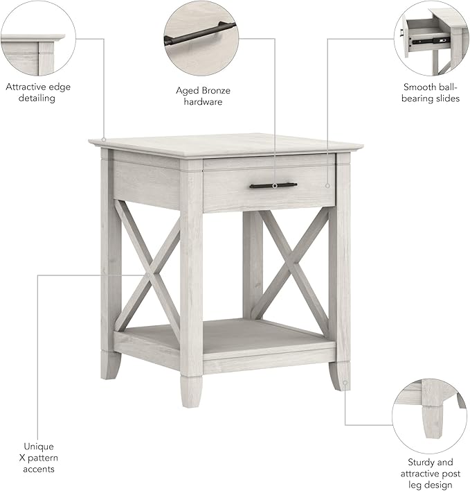 Bush Home Key West Nightstand with Drawer in Linen White Oak