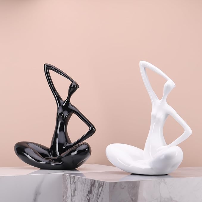 LCCCK White Sculpture Woman Statue Abstract Art Female Statues, Modern Funky Home Decor Yoga - White Decor Accents, for Bookshelf Decorative Objects Shelves Office Shelf Desktop Figurines Decoration