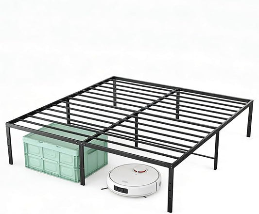 Sweetcrispy Full Size 16 Inch Platform Bed Frame, Heavy Duty Metal Foundation Frame, Noise-Free Sturdy Steel Slats, Underbed Storage, No Box Spring Needed, Quick Setup