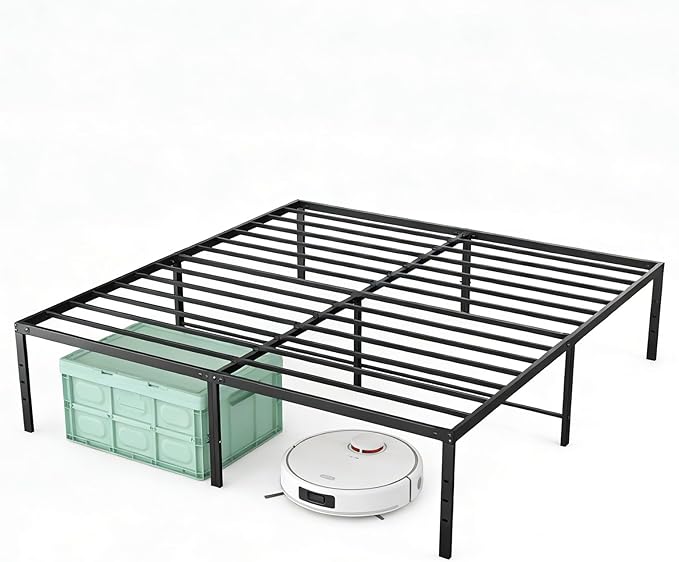 Sweetcrispy Full Size 18 Inch Platform Bed Frame, Heavy Duty Metal Foundation Frame, Noise-Free Sturdy Steel Slats, Underbed Storage, No Box Spring Needed, Quick Setup