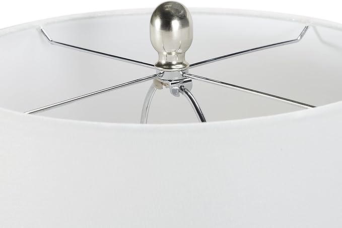 Nourison Home 26" White Glossy Feather Engraved Coastal Farmhouse Table Lamp for Bedroom, Living Room, Dining Entryway