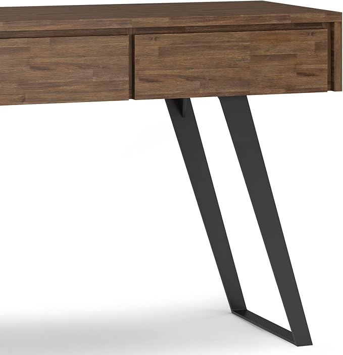 SIMPLIHOME Lowry SOLID ACACIA WOOD and Metal 60 Inch Wide Modern Industrial Console Sofa Table in Rustic Natural Aged Brown, For the Living Room, Entryway and Bedroom