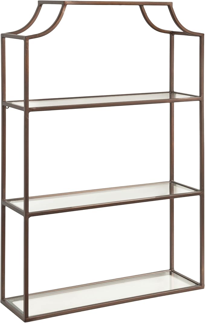 Kate and Laurel Ciel Three-Tiered Wall Shelf; 21 x 30; Bronze; Decorative Floating Shelf Storage and Wall Organizer for Over Toilet Storage Bathroom Display
